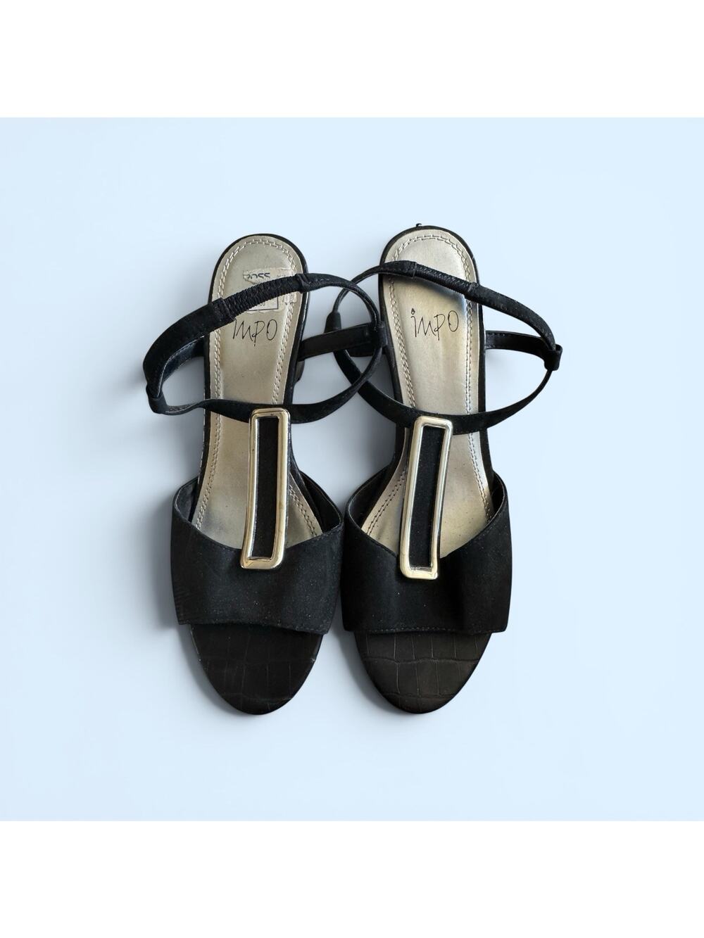 IMPO Vivette Slingback Open Toe Wedge Heels Black Women's 8M Comfort Cozy Soft